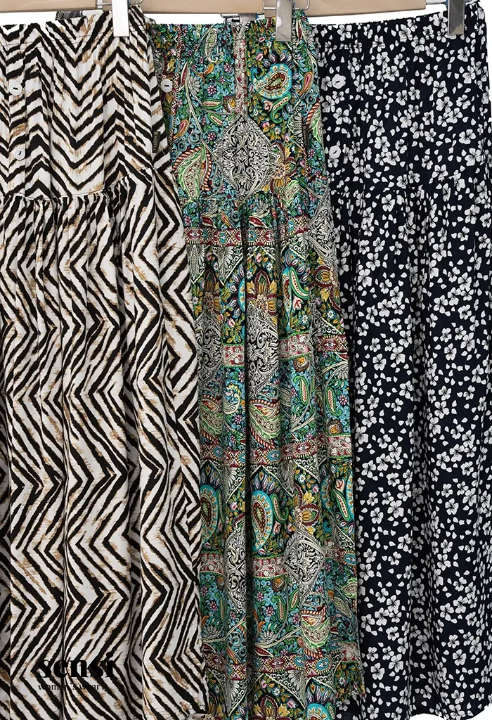 دامن کمر کش تمام نخی طرح دار کد1001152