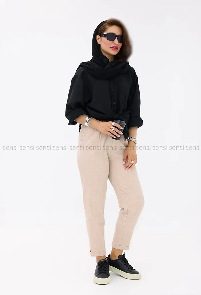 شلوار مام کرپ اسلپ کج راه پشت کش کد1001459