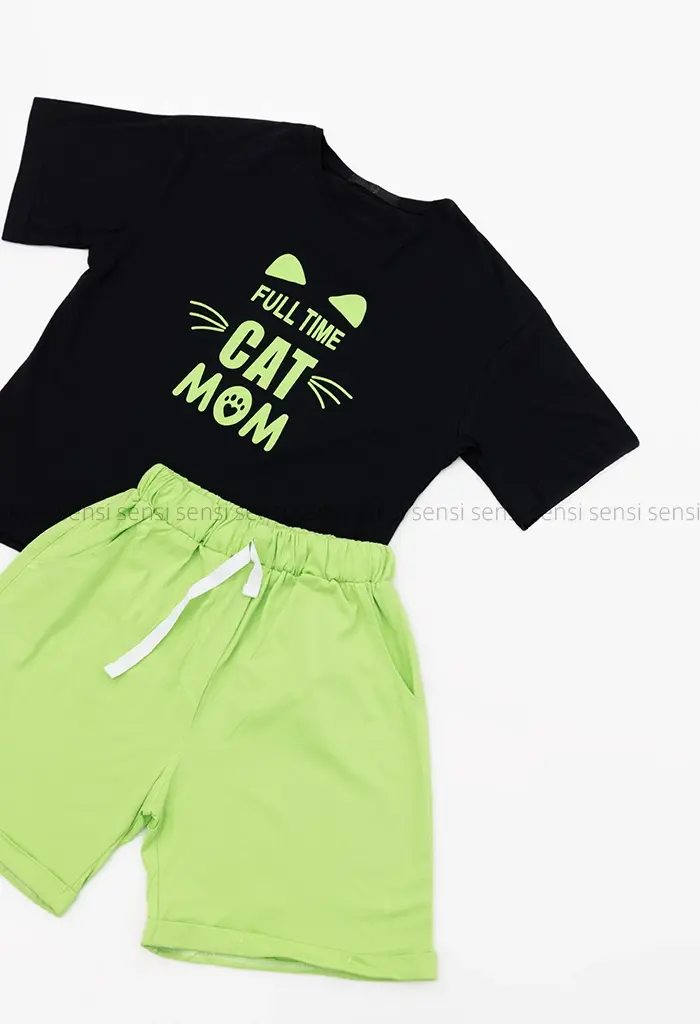 ست تیشرت شلوارک CAT MOM چاپی کد1001385