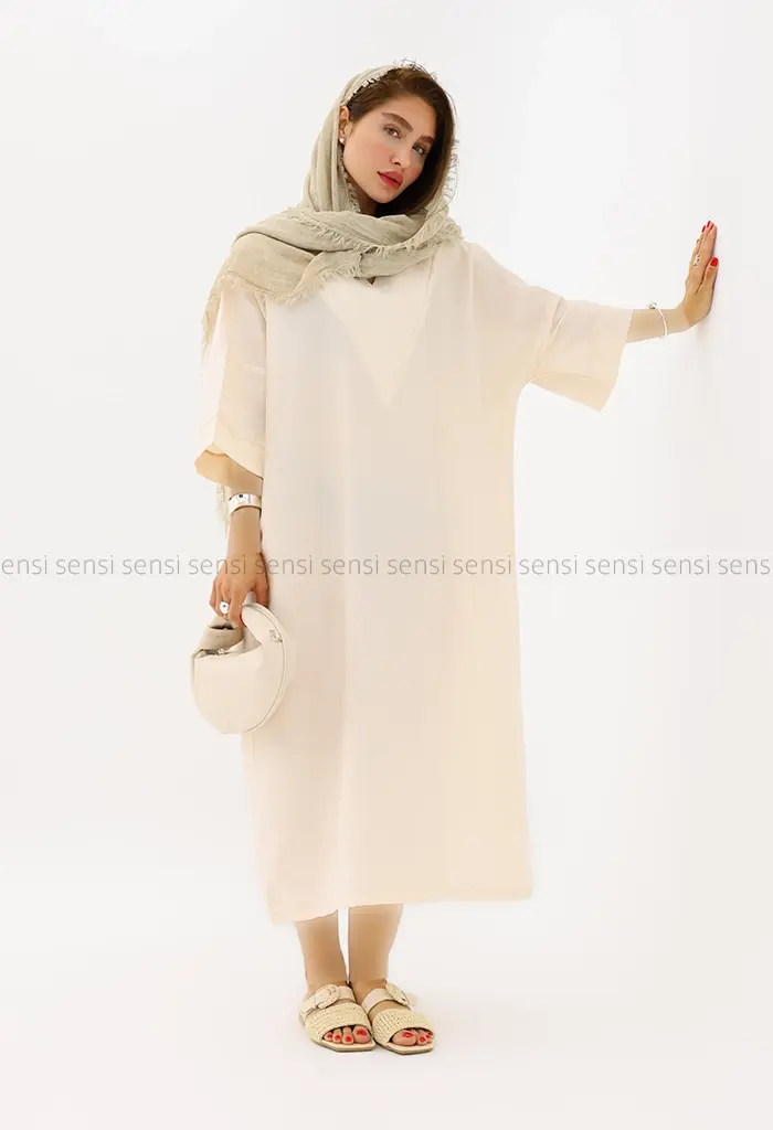 پیراهن کتان کج راه کد1004045