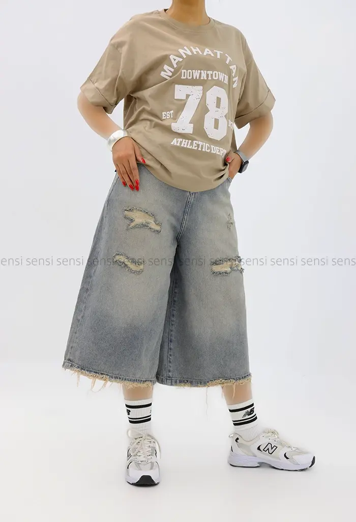 شلوارک جین واید زاپ دارکد1004173