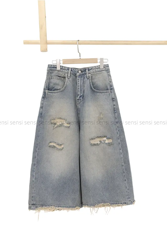 شلوارک جین واید زاپ دارکد1004173