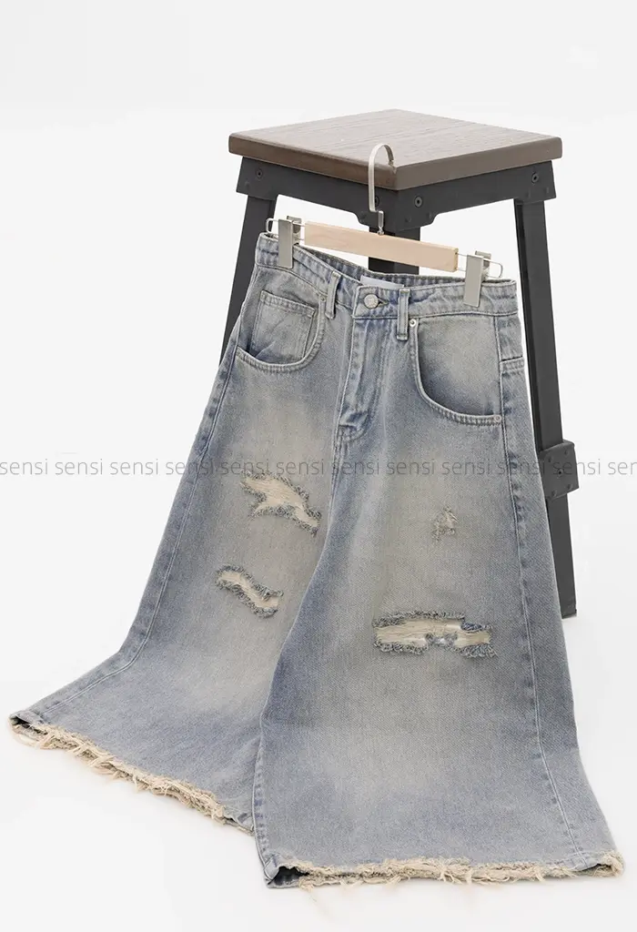 شلوارک جین واید زاپ دارکد1004173