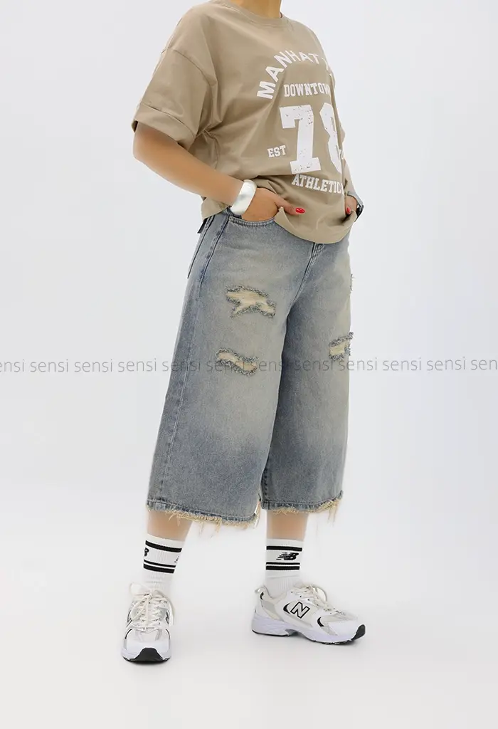 شلوارک جین واید زاپ دارکد1004173