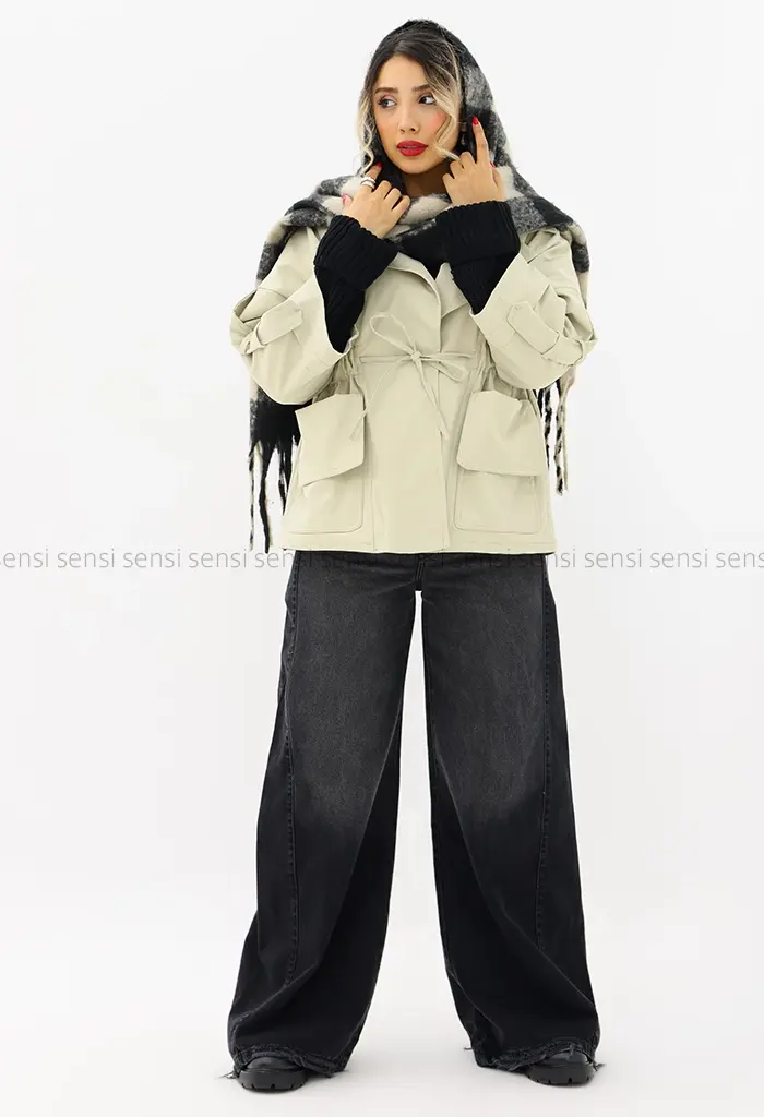 بارانی کمرکش کتان کد1004289