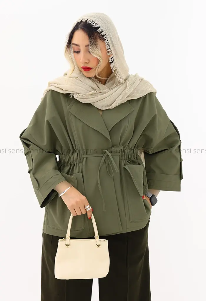 بارانی کمرکش کتان کد1004289