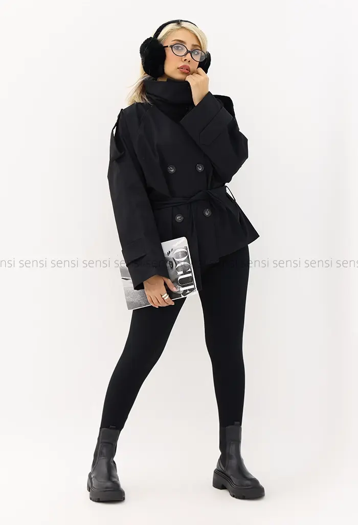 ترنچ کت یقه ایستاده کتان @کد1004288