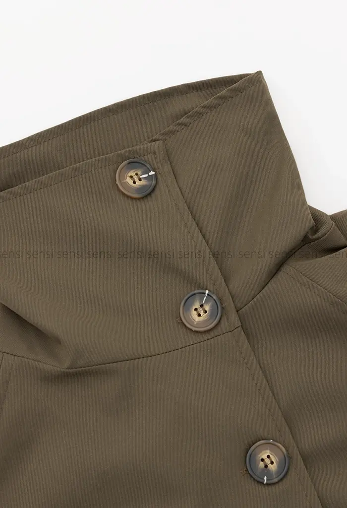 ترنچ کت یقه ایستاده کتان @کد1004288