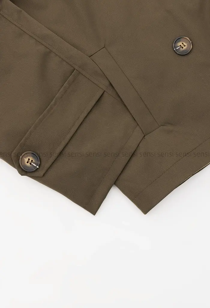 ترنچ کت یقه ایستاده کتان @کد1004288