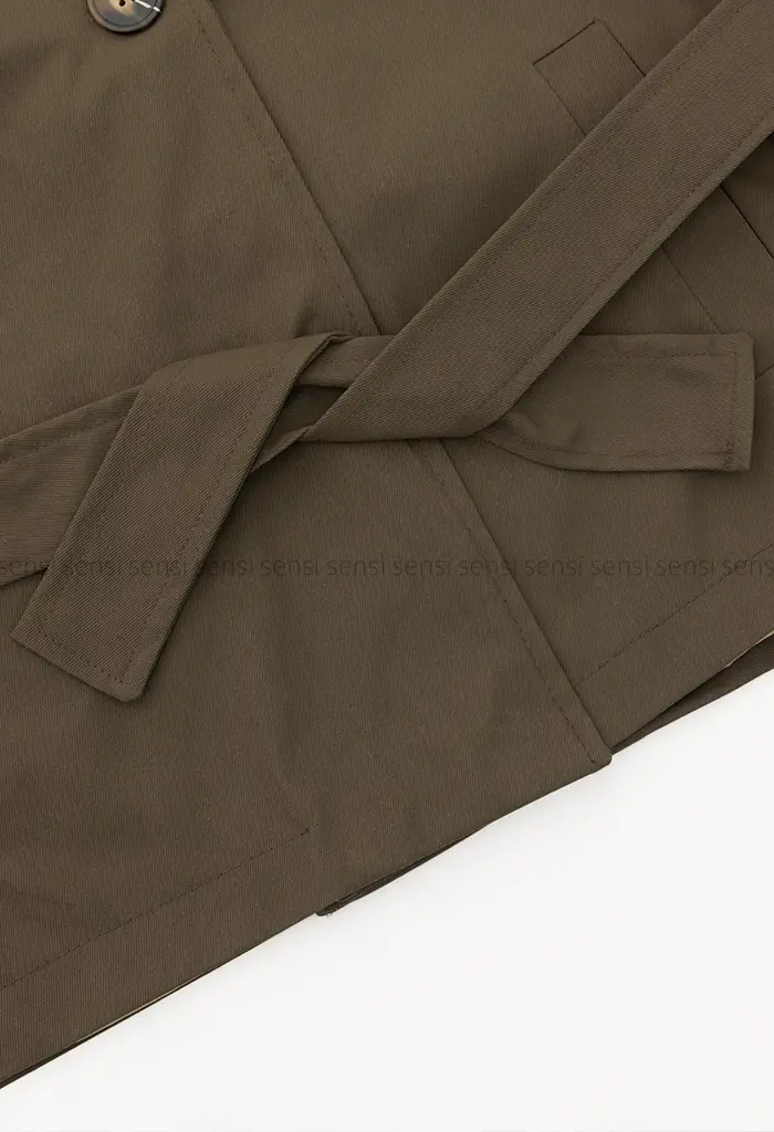 ترنچ کت یقه ایستاده کتان @کد1004288