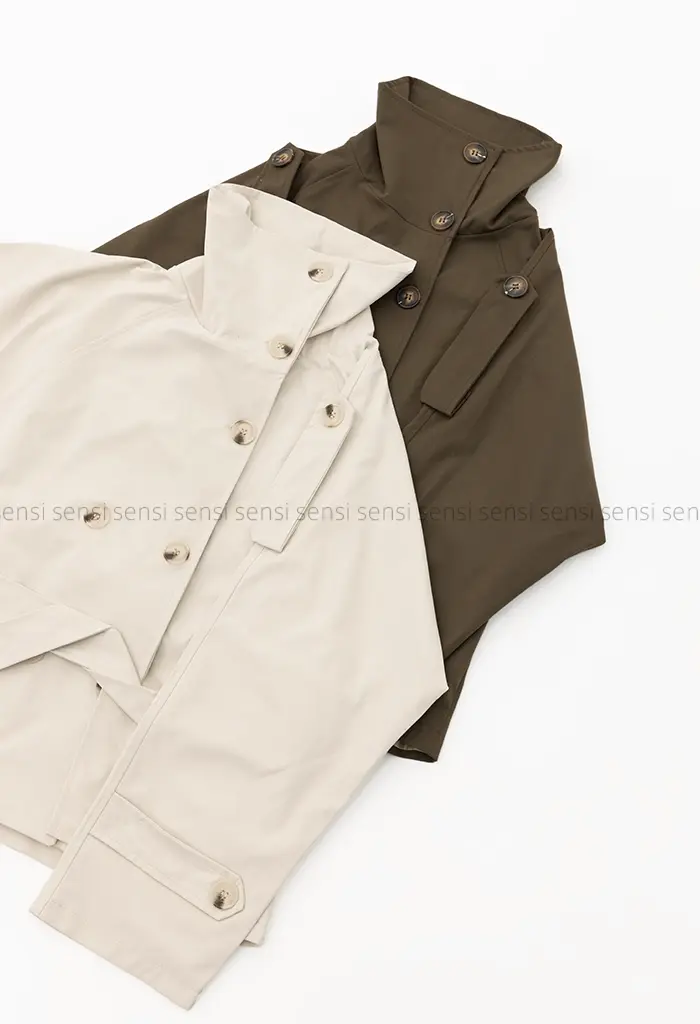 ترنچ کت یقه ایستاده کتان @کد1004288