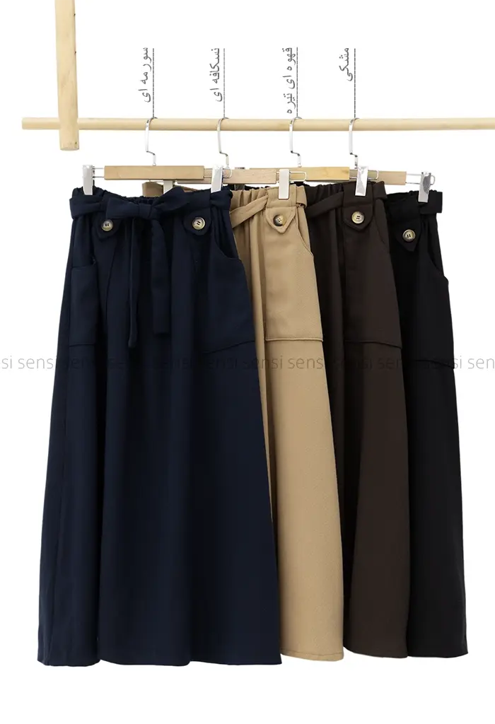 دامن کتان کج راه کد1004443