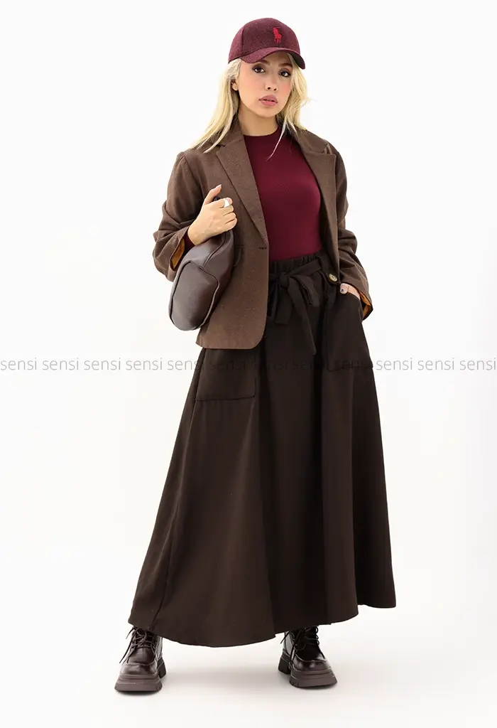 دامن کتان کج راه کد1004443