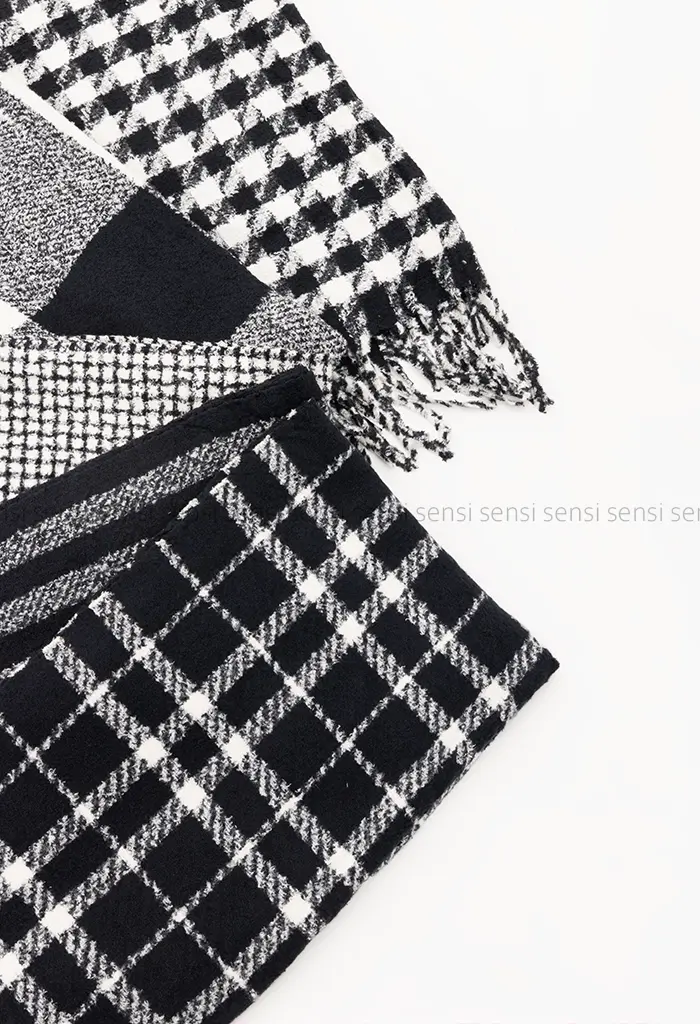 شال موهر پشمی چهار خونه کد1004420