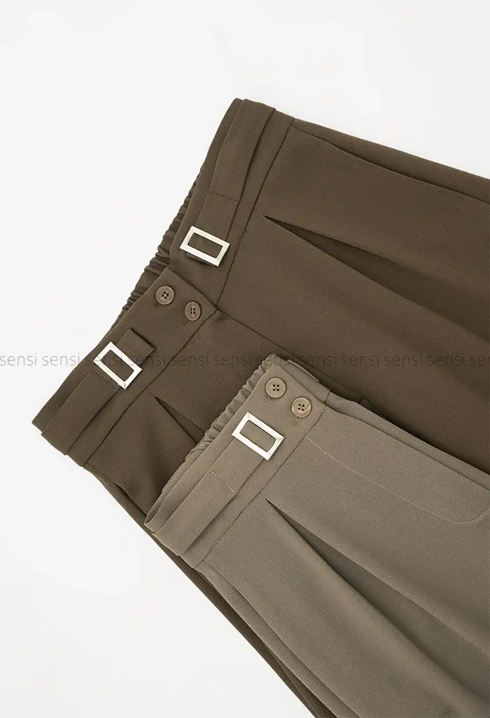 شلوار کتان کج راه سگک نما کد1004537