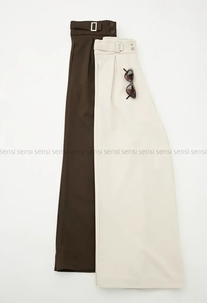 شلوار کتان کج راه سگک نما کد1004537