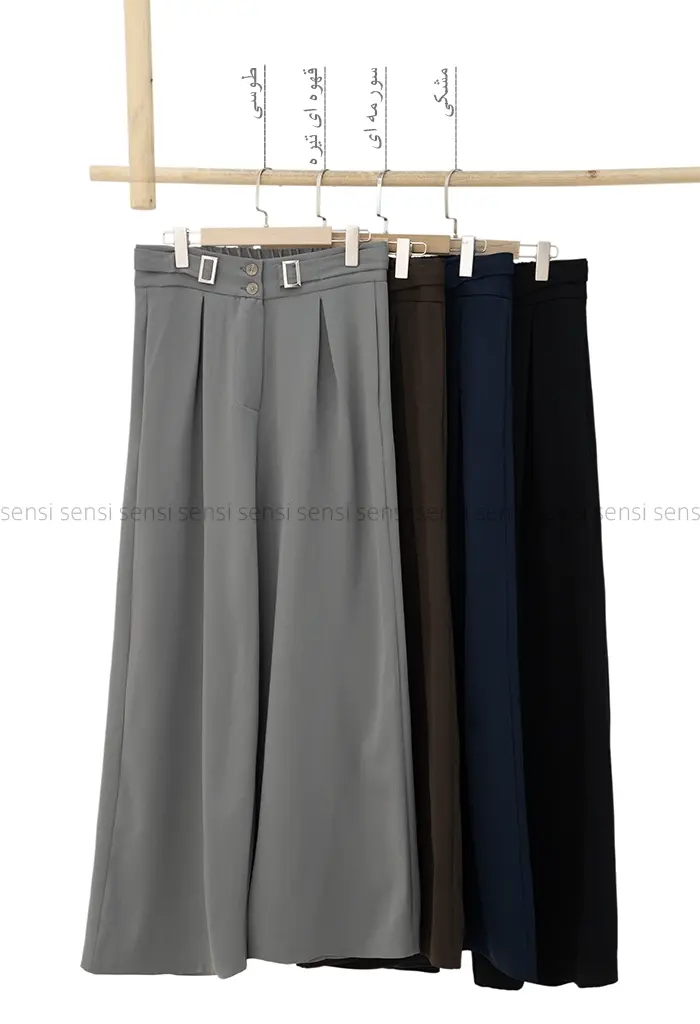 شلوار کتان کج راه سگک نما کد1004537