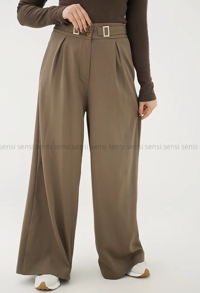 شلوار کتان کج راه سگک نما کد1004537