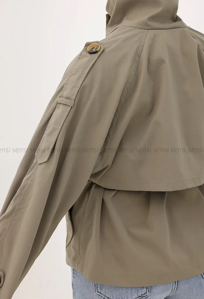 ترنچ کت یقه ایستاده کتان@کد1004635