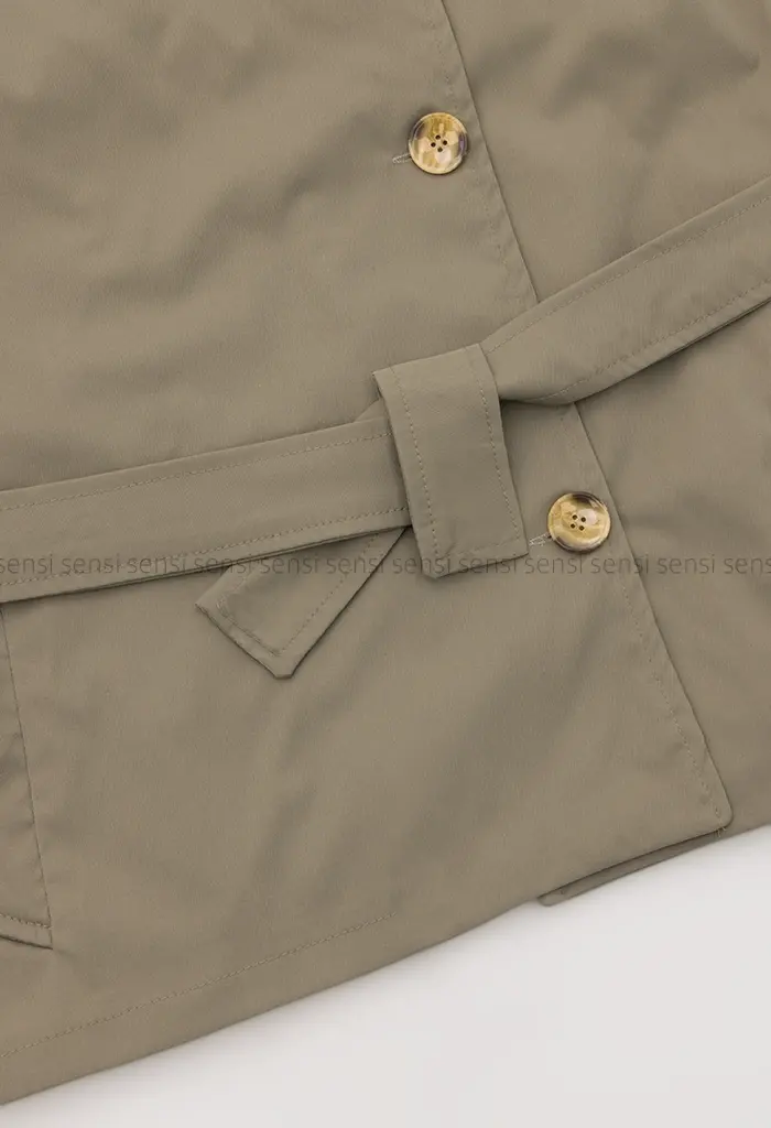 ترنچ کت یقه ایستاده کتان@کد1004635