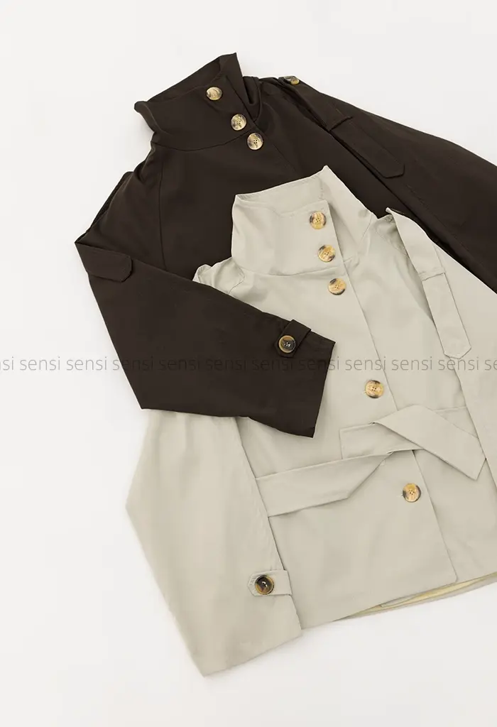 ترنچ کت یقه ایستاده کتان@کد1004635